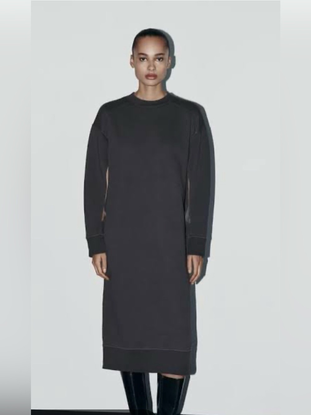BNWT ZARA Cozy Cotton Crewneck Sweatshirt Maxi Dress in grey 🩶